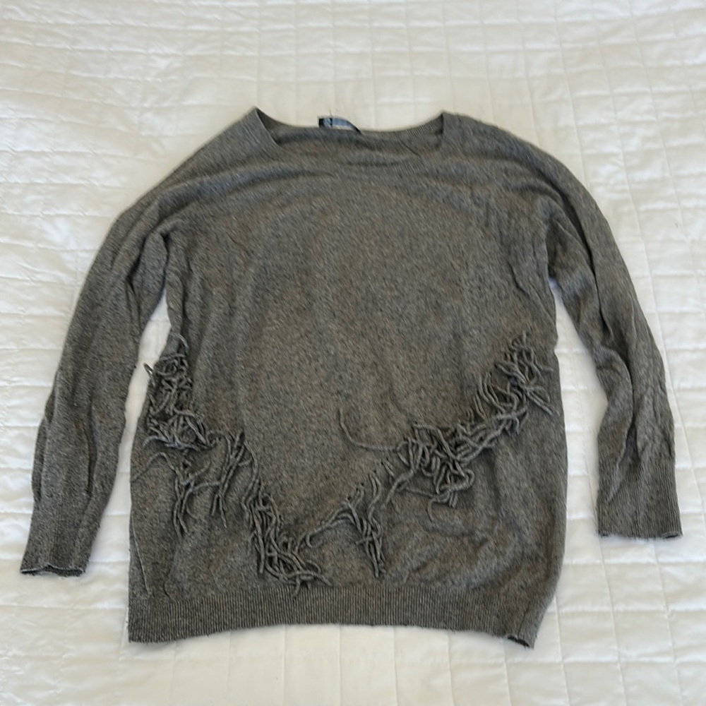 INC International Concepts Gray Crew Neck Sweater with Embellished Front